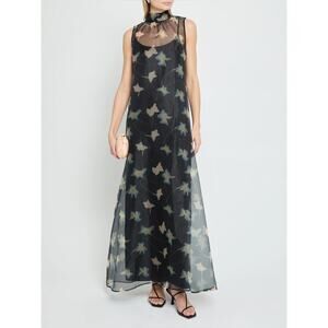 STAUD Albee Black Sheer Maxi alette dress Mockneck sleeveless small